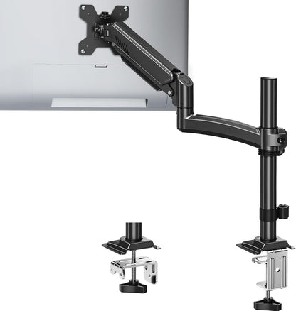 Single Monitor Arm Holds 4.4-22lbs, Monitor Stand for Desk, Height Adjustable Monitors Mount for 32 27 24 22inch, Full-Motion Monitors Desk Mount with C-Clamp＆Grommet Base, Freelift Black