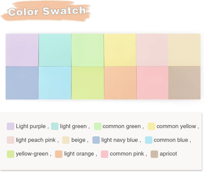 Sticky Notes 3x3 Inch, 12 Pack, 12 Pastel Multi Colors Note Pads, 50 Sheets/Pad, Perfect for Office, School, and Home Organization