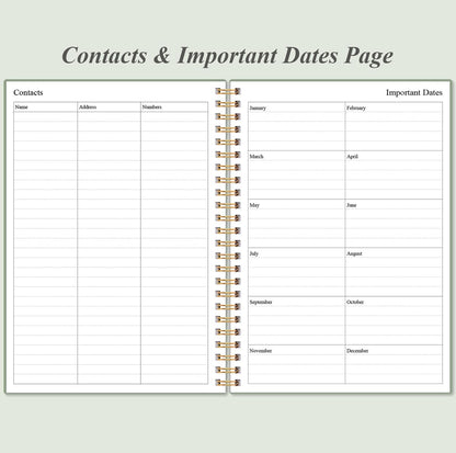 Daily Planner Undated - A5 To Do List Notebook Hourly Schedules, Spiral Appointment Planner for Women and Men, PVC Hardcover, Inner Pocket, Elastic Closure, 5.8" x 8.3", Green