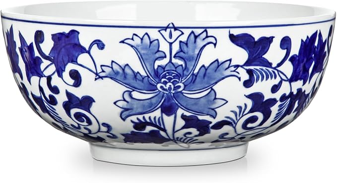 Hollyone Blue and White Vase Porcelain Planters 9 Inch Garden Bowl Modern Ceramic Pots Classic Chinese Floral Vase for Indoor Outdoor Succulents Bonsai Fairy Gardens Herbs