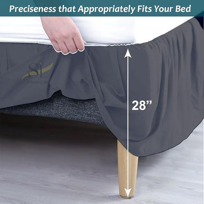 Shreem Linen Ruffled Bed Skirt with Split Corners, Gathered Style, 100% Microfiber, 28-Inch Drop, Dust Ruffle Bedskirt with Platform, Full-XL, Dark Grey