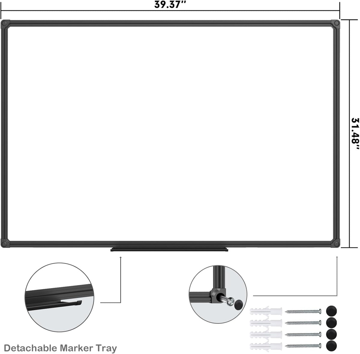 JILoffice Magnetic Whiteboard/White Board, Dry Erase Board 40 x 30 Inch, Black Aluminum Frame Wall Mounted Board for Office Home and School