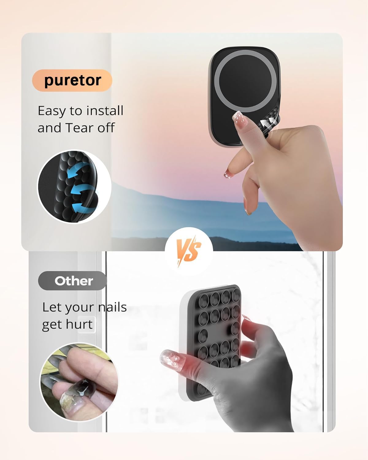 Magnetic Phone Suction Grip, Shower Phone Holder for MagSafe, Octo Phone Sticky Buddy Suction Grip for iPhone 16 15 14 13 12, Birthday Christmas for Women Black