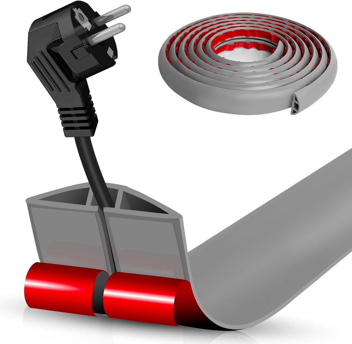 Floor Cord Cover Self Adhesive Cord Hider,10FT Cable Management, Extension Strip Protector for Wires, Prevent Cable Trips for Offices, Gyms, Exhibitions Cavity:0.39"(W) x 0.27"(H) Gray
