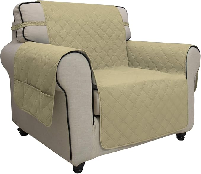 Easy-Going Sofa Slipcover Chair Cover Waterproof Couch Cover Washable Sofa Cover Non-Slip Fabric Furniture Protector with Pocket for Pets Covers Pets Kids Children Dog Cat (Chair, Sand)