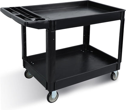 Utility Plastic Tool Cart, 46 x 26-Inch Rolling Service Carts Huge Storage W/Deep 2-Shelf Heavy Duty Cart with Wheels, 1000 lbs Capacity Organizer for Garage, Warehouse, Workshop, Black