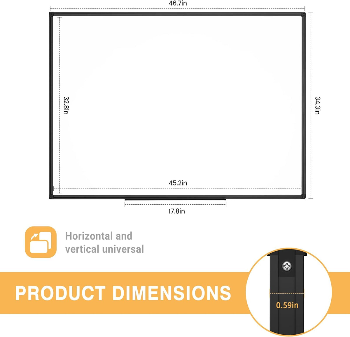 Magnetic Dry Erase White Board - 46 x 33 Inch Whiteboard for Wall - 4 x 3 Large Wall-Mounted Board with Black Aluminum Frame, 1 Magnetic Eraser, 2 Pens, 1 Detachable Marker Tray, 6 Magnets