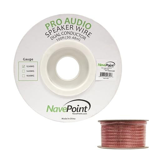 NavePoint 100ft in Wall Audio Speaker Cable Wire CL2 12/2 AWG Gauge 2 Conductor