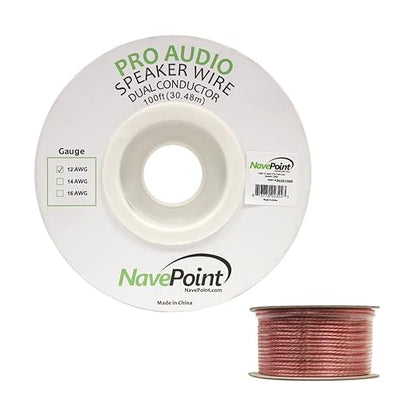 NavePoint 100ft in Wall Audio Speaker Cable Wire CL2 12/2 AWG Gauge 2 Conductor