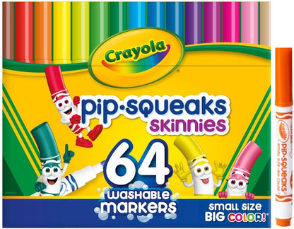 Crayola Pip-Squeaks Skinnies Washable Markers (64ct), Mini Markers for Kids, Coloring Markers, Craft Supplies, Kids Holiday Gift, 3+