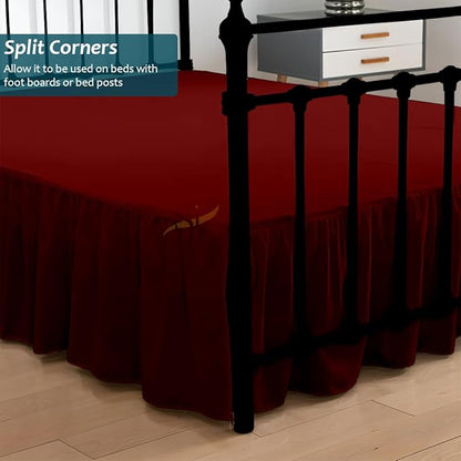 Shreem Linen Ruffled Bed Skirt with Split Corners, Gathered Style, 100% Microfiber, 18-Inch Drop, Dust Ruffle Bedskirt with Platform, RV King, Burgundy