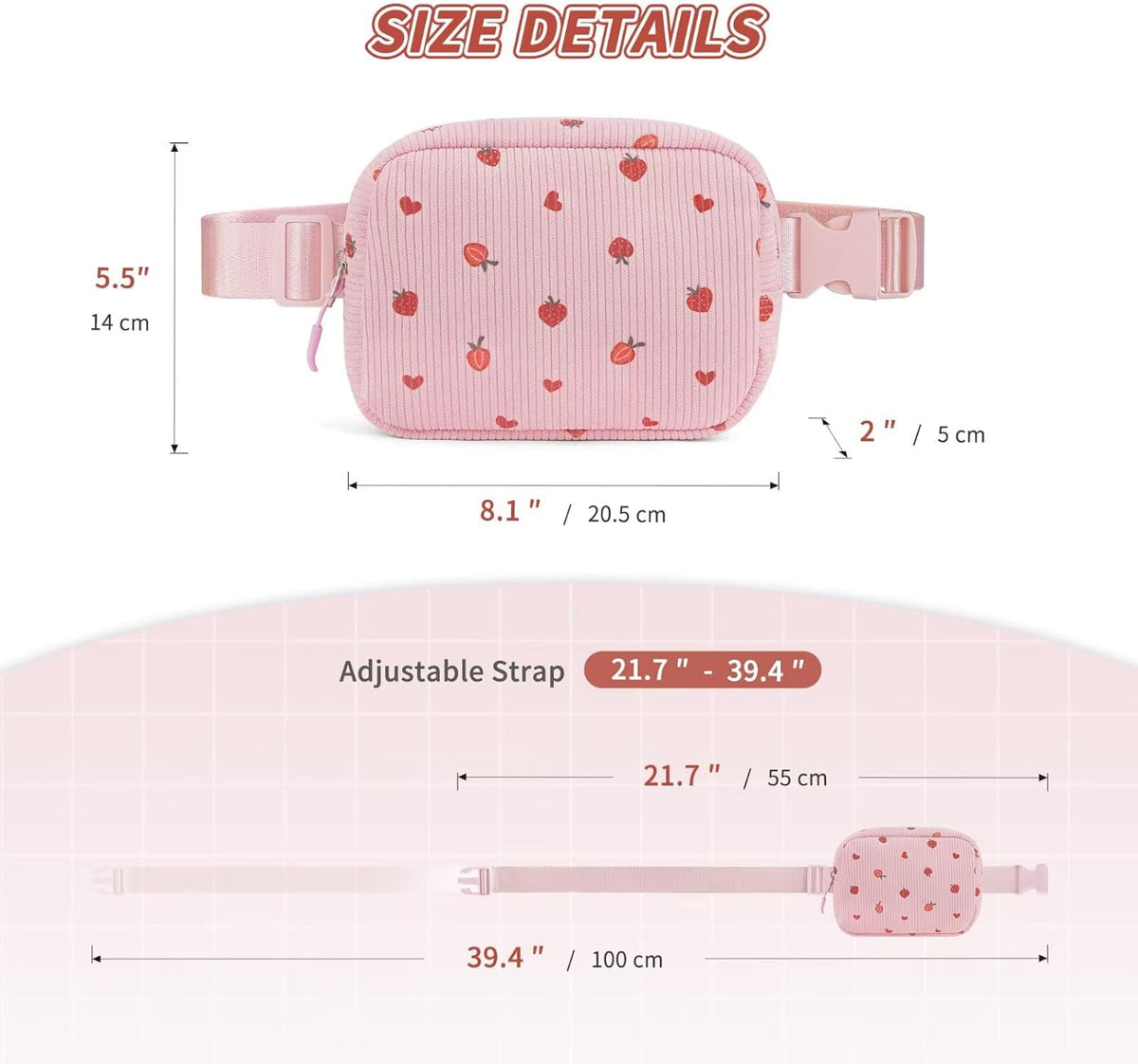 YOOLIFE Heart Fanny Pack for Girls - Purse for Teen Girls Kids Belt Bag Crossbody Bag Fashion Waist Pack, 4 5 6 7 8 9 10 11 12 Year Old Girl Gifts (Pink)