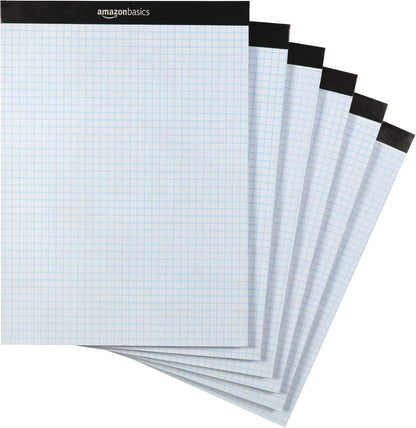 Amazon Basics Quad Ruled Graph Paper Pad, 600 Sheets, 6 pack of 100 Sheets, White, Letter Size 8.5 x 11-inch