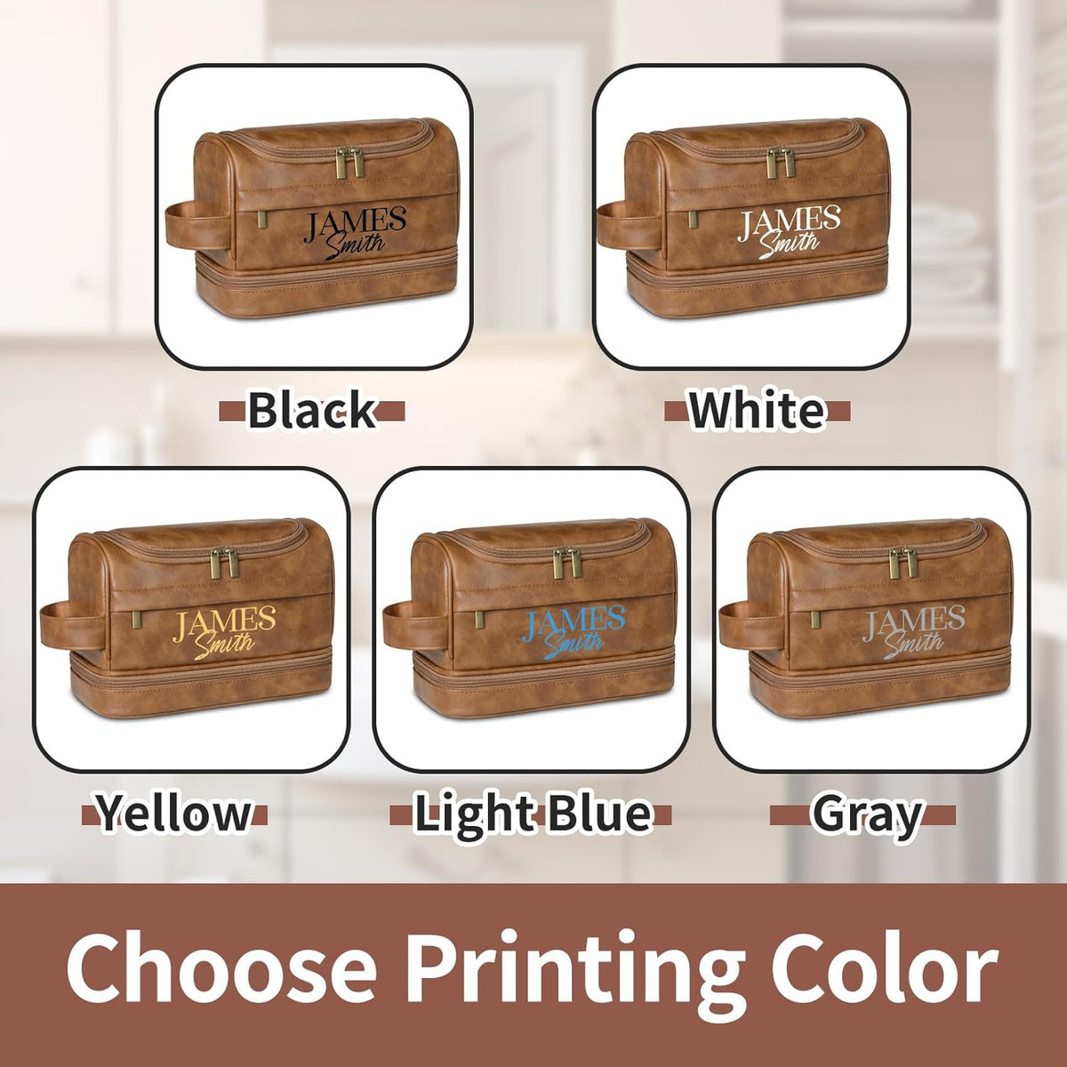 Personalized Toiletry Bag For Men, Large Capacity Travel Doop Kit, Vintage Color PU Leather, Custom Name Initials, Gifts for Dad, Husband, Boyfriend, Groomsmen, Birthday (Style 5)