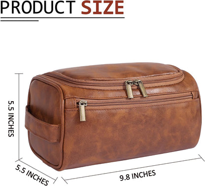 Toiletry Bag for Men, Hanging Travel Shaving Dopp Kit for Men and Women, Water-resistant Toiletries Organizer Bags, PU Leather Cosmetic Bags for Makeup Accessories (Light Brown)