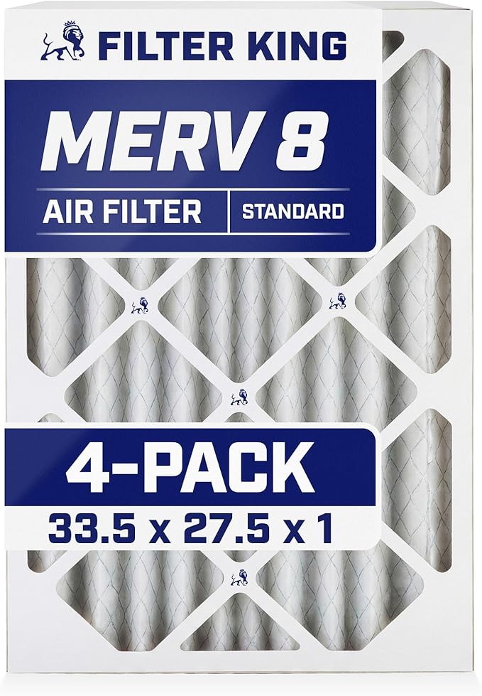 Filter King 33.5x27.5x1 Air Filter | 4-PACK | MERV 8 HVAC Pleated A/C Furnace Filters | MADE IN USA | Actual Size: 33.5 x 27.5 x .75"