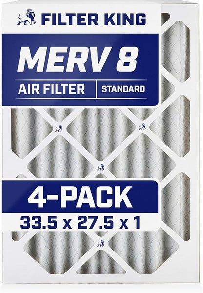 Filter King 33.5x27.5x1 Air Filter | 4-PACK | MERV 8 HVAC Pleated A/C Furnace Filters | MADE IN USA | Actual Size: 33.5 x 27.5 x .75"