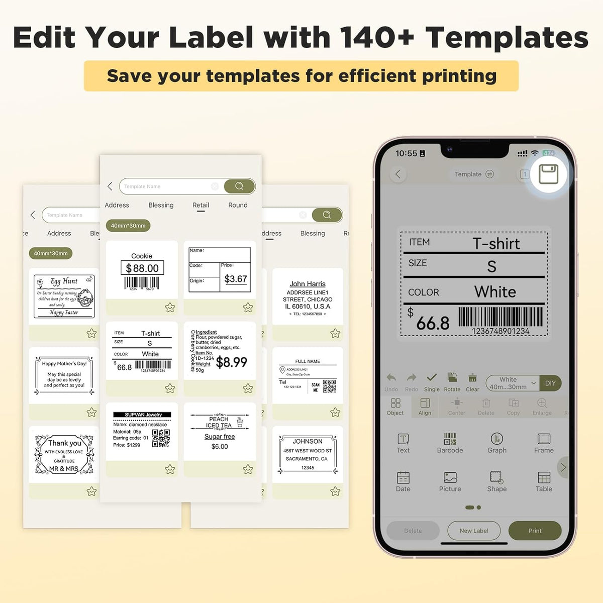 SUPVAN T50M Pro Bluetooth Label Maker Machine with 3 Tapes, Wide Waterproof Label, Versatile App with 40 Fonts and 450+ Icons, Inkless Labeler for Home, Kitchen, School, Office Organization, Black
