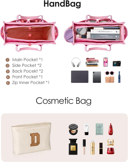 Gifts for Women Teen Girls, Initial Tote Bag with Zipper, Letter Canvas Tote Purse for College Work Laptop Beach