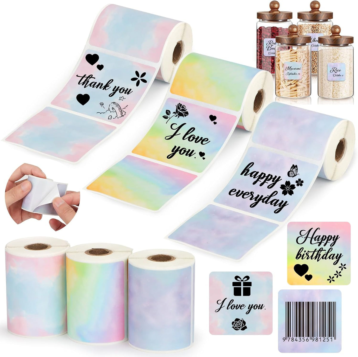 HuiJuKeJi 3 Rolls Thermal Square Label Paper,1.96 "x1.96 Gradient Label Maker Sticker for Phomemo M220/M200/M221/M110 Printer,Multi-Purpose Self-Adhesive Waterproof Labels for Barcode,DIY,Logo,Thanks