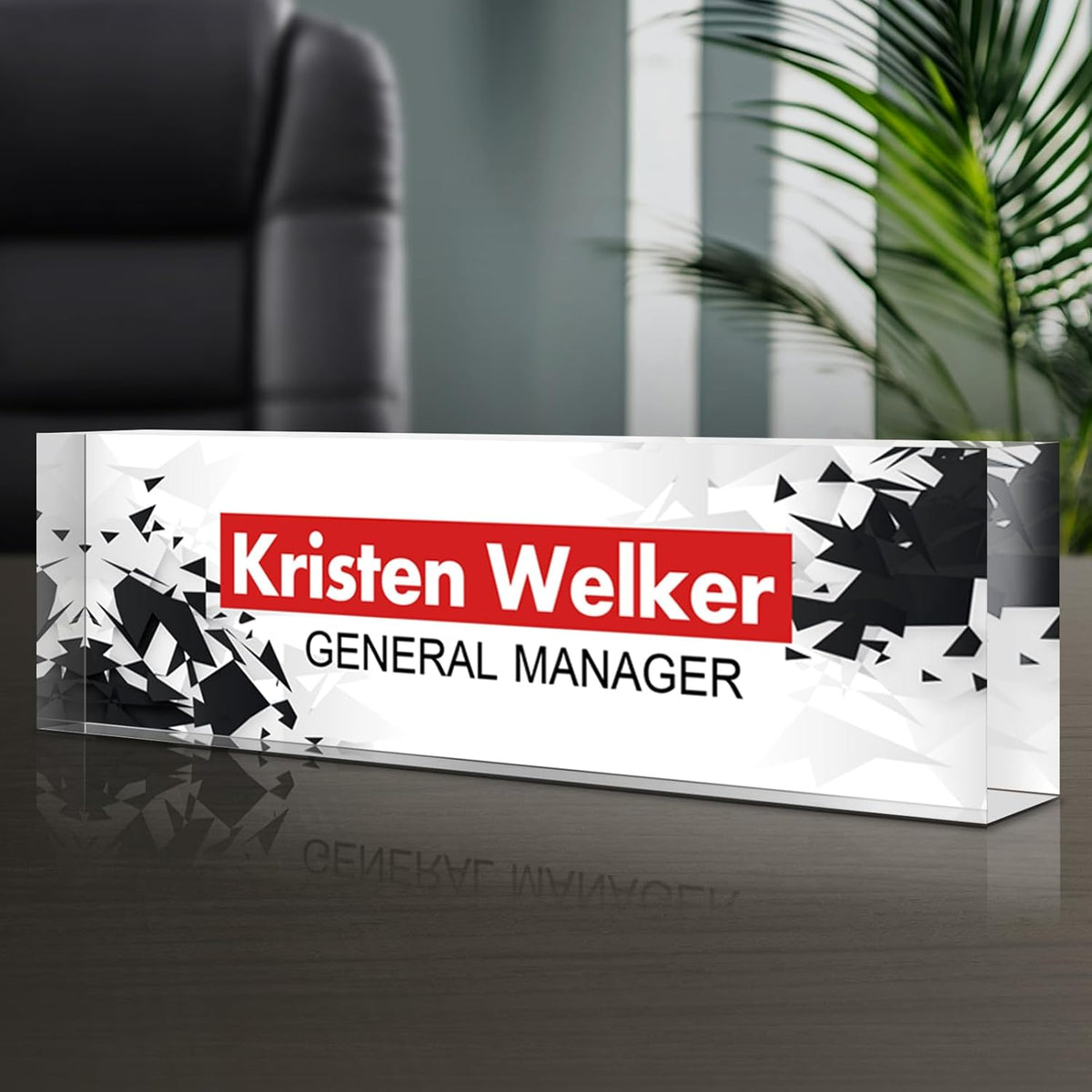 Personalized Name Plate for Desk - Custom Engraved Name Plates for Man - Boss Day Gifts for Boss - Acrylic Office Decor Appreciation Gifts for Teacher Nurse Coworker Social Worker (White/Red)