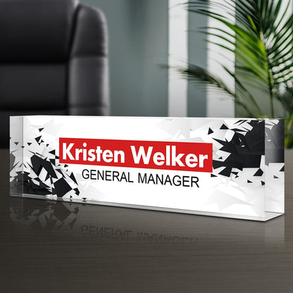 Personalized Name Plate for Desk - Custom Engraved Name Plates for Man - Boss Day Gifts for Boss - Acrylic Office Decor Appreciation Gifts for Teacher Nurse Coworker Social Worker (White/Red)