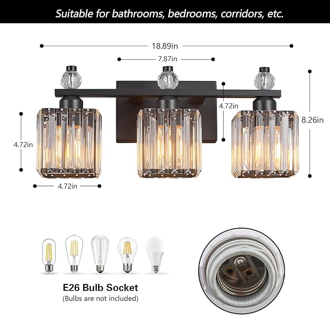 FDPBY Sand Black Bathroom Vanity Lights Crystal Vanity Light Bathroom Lighting