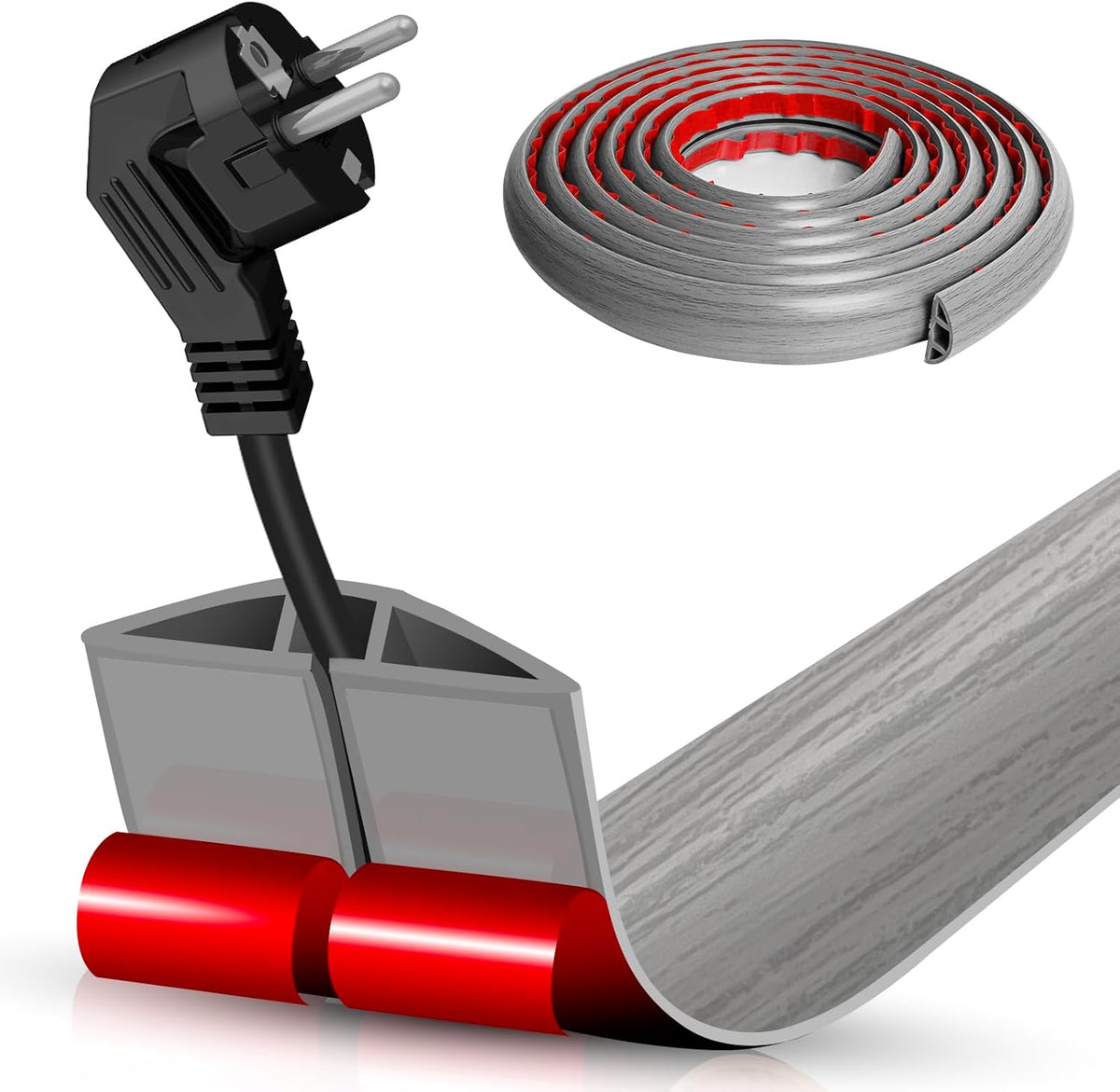 Floor Cord Cover Self Adhesive Cord Hider,20FT Cable Management, Extension Strip Protector for Wires, Prevent Cable Trips for Offices, Gyms, Exhibitions Cavity:0.39"(W) x 0.27"(H) Gray Wood