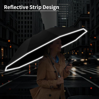 Seniny Inverted Travel Umbrella, Automatic Umbrellas for Rain, Windproof Compact Umbrella with Reflective Stripe, Folding UV Umbrella Sun Umbrella, Portable Large Umbrella for Backpack, Lightweight