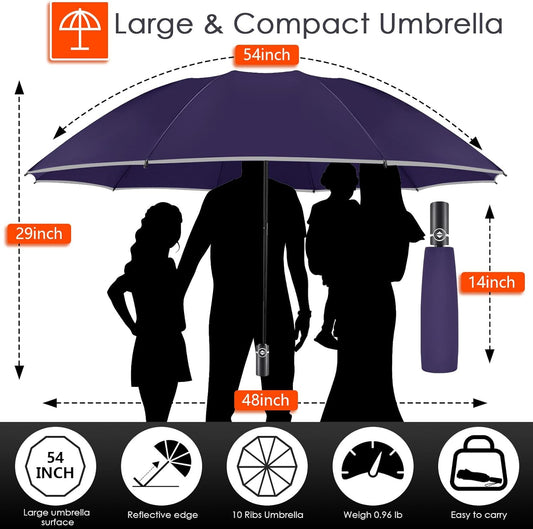 Bodyguard Inverted Umbrella - Large Windproof for Rain & Sun, Compact Reverse With Reflective Stripe, Teflon-Coated for Women Men, Travel Folding With Cover Bag