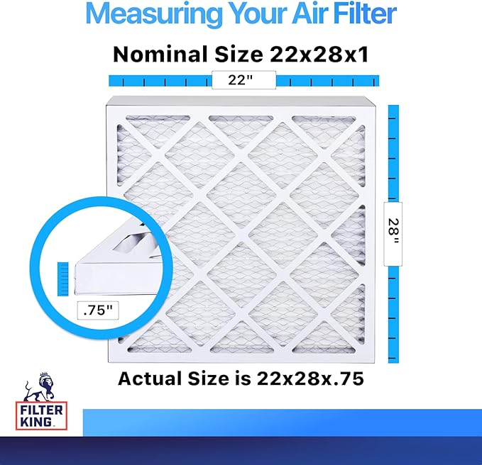 Filter King 22x28x1 Air Filter | 4-PACK | MERV 8 HVAC Pleated A/C Furnace Filters | MADE IN USA | Actual Size: 22 x 28 x .75"