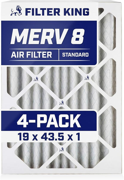 Filter King 19x43.5x1 Air Filter | 4-PACK | MERV 8 HVAC Pleated A/C Furnace Filters | MADE IN USA | Actual Size: 19 x 43.5 x .75"