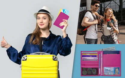 Hot Pink RFID Genuine Leather Passport Wallet
