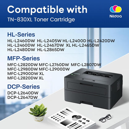 TN830XL Toner Cartridge High Yield Replacement for Brother TN830XL TN-830XL HL-L2460DW HL-L2405W MFC-L2820DW Printer, TN830XL 2PK Black