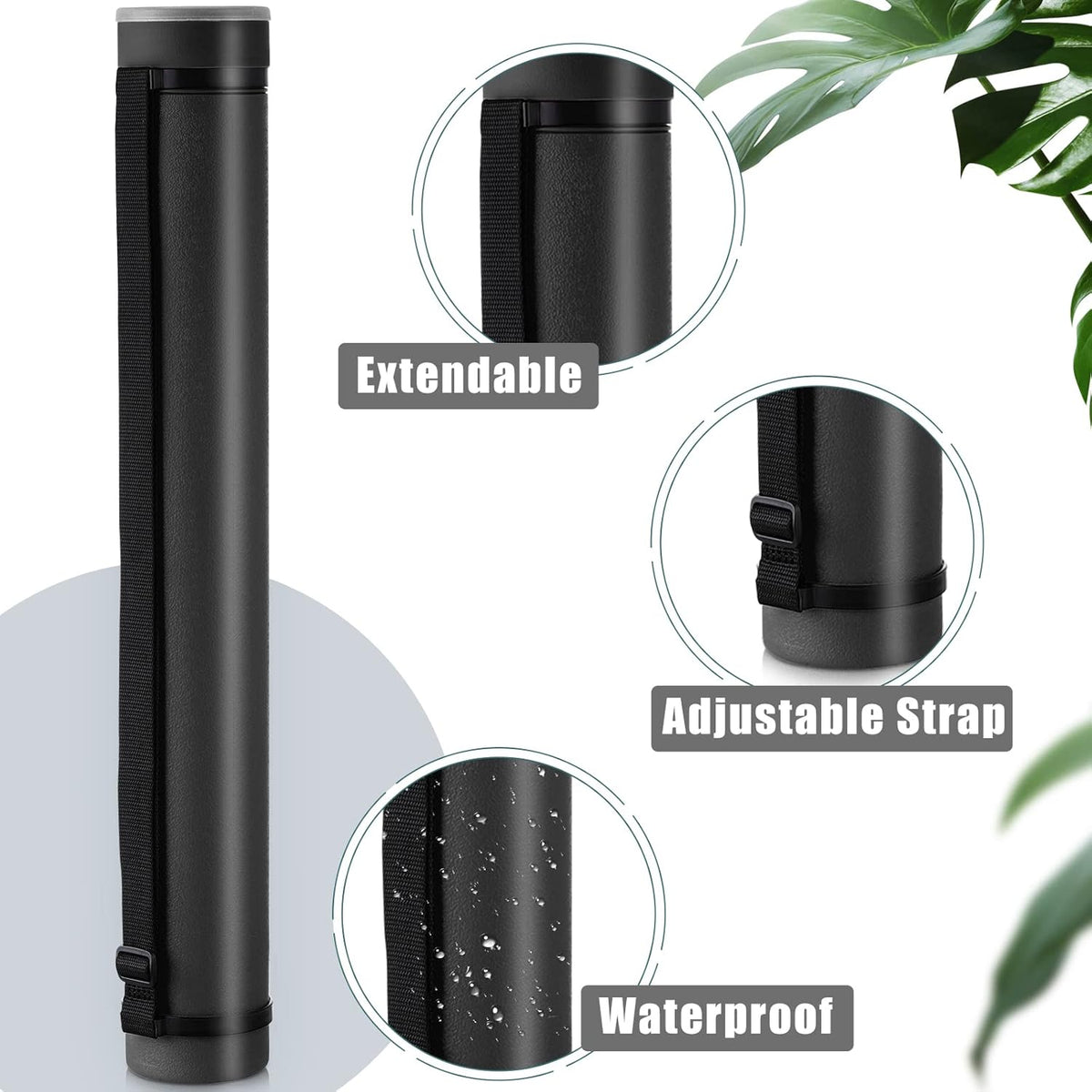 3 Pcs Extendable Poster Tubes Plastic Poster Document Storage Tube with Carrying Strap 24-40 Inch Expanding Blueprint Holder Telescoping Tube with Cap Waterproof Art Poster Tubes (Black)