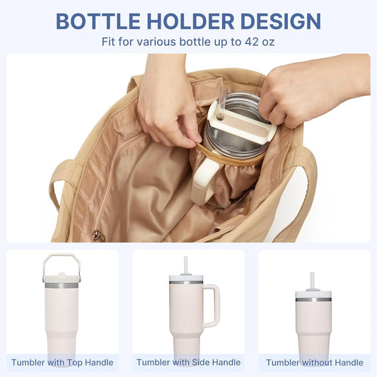 G4Free Tote Bag for Women, Puffer Casual Shoulder Bag with Cup Holder and Laptop Compartment for Travel, Work, Gym