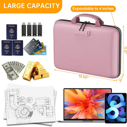 DocSafe Fireproof File Organizer with Lock, Hard-Shell Case Fireproof Document Box with 13 Pocket Accordion File Folder, Portable Home Office Travel Safe Storage for Important Documents Laptop Pink
