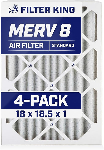 Filter King 18x18.5x1 Air Filter | 4-PACK | MERV 8 HVAC Pleated A/C Furnace Filters | MADE IN USA | Actual Size: 18 x 18.5 x .75"