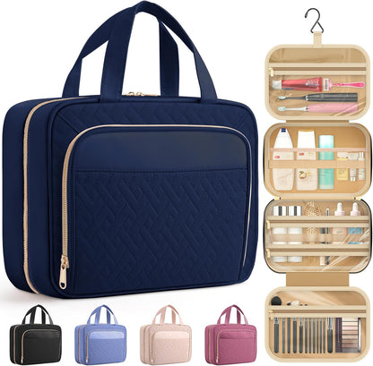 HOTOR Travel Toiletry Bag for Women & Men, Waterproof Makeup Bag with Hanging Hook and Multiple Pockets, Cosmetic Bags for Women, Travel Essentials, 11.2'' x 3.2'' x 8.9'', Dark Blue