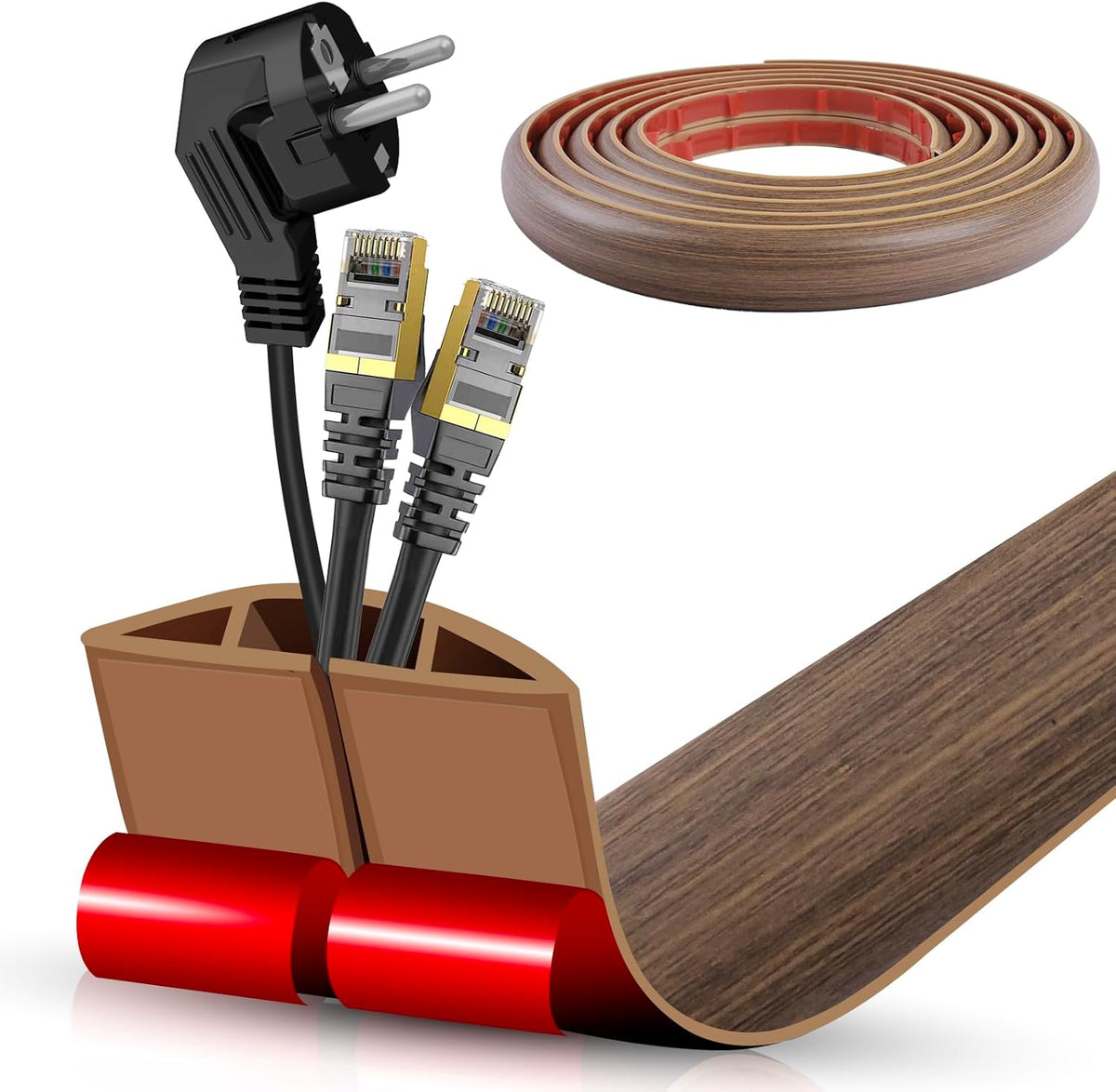 Floor Cord Cover Cable Cavity Self Adhesive Cord Hider Floor 10FT Floor Cable Management Power Cord Protector Floor Electric Cord Covers for Offices, Gym, Exhibitions (Misty Brown Wood, 1.57" x 10')