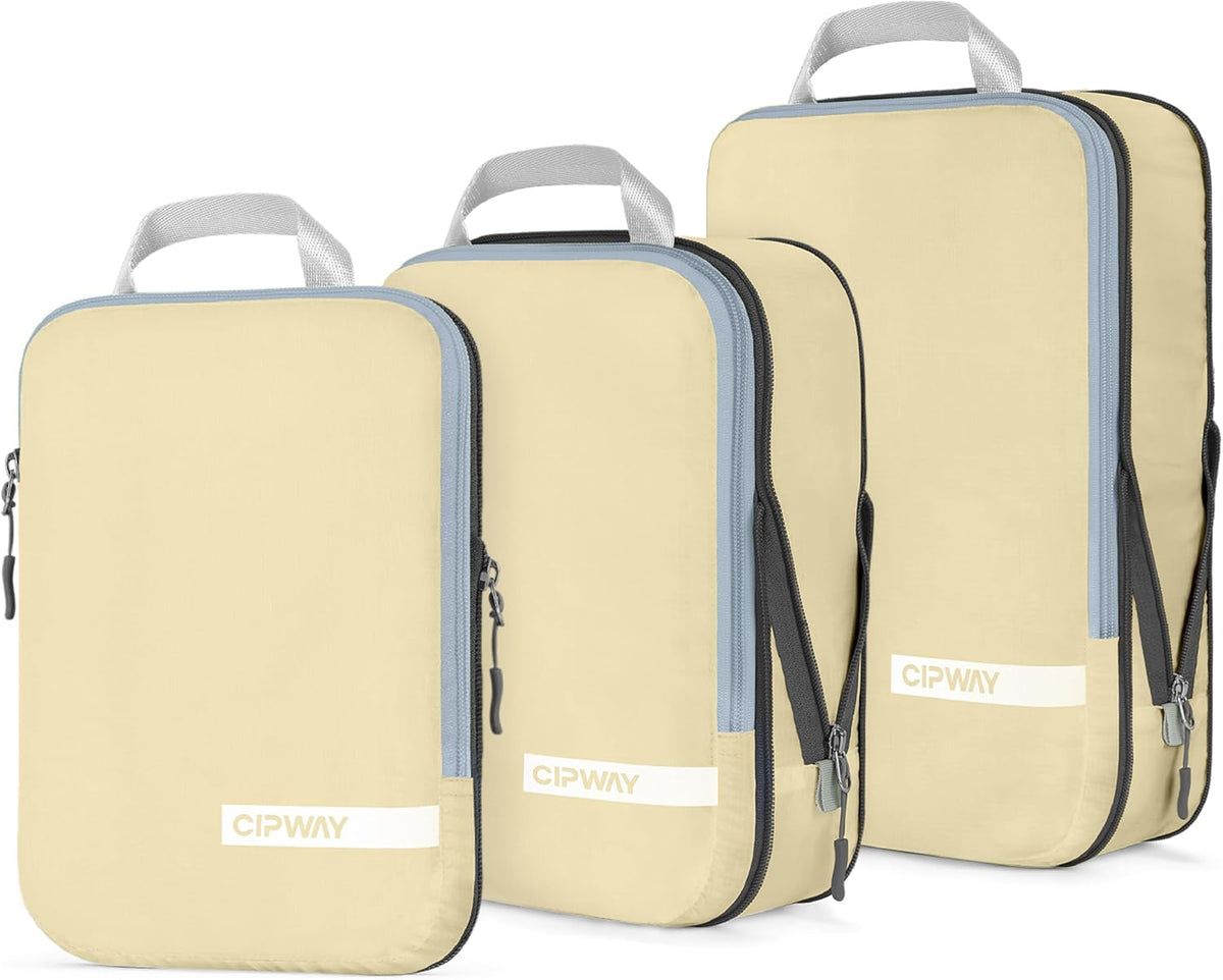Cipway Compression Packing Cubes for Travel Ultralight Expandable Packing Organizers for Carry on Luggage (Vanilla Cream 3 Set)