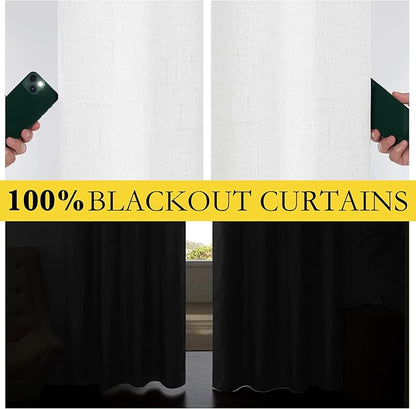NICETOWN 100% Absolutely Blackout Linen Curtains with Thermal Insulated Liner, Greyish White, 62" Wide, 108" Length Energy Saving Curtains for Living Room 2 Panels Set, Vertical Blinds
