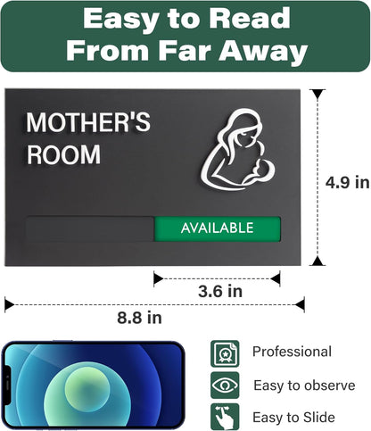 ""9x5 Privacy Slider Sign - In Use/Available for Mother's Rooms, Conferences, Wellness Areas | Office & Hospital Door Indicator"", Black