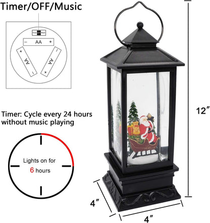 Eldnacele Singing Battery Operated & Plug-in Musical Lighted Christmas Snow Spinning Water Glittering Snow Globe Lantern Home Decoration and Gift, Santa Claus