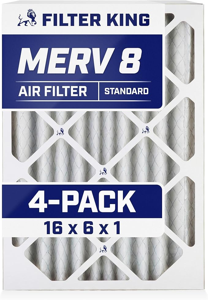 Filter King 16x6x1 Air Filter | 4-PACK | MERV 8 HVAC Pleated A/C Furnace Filters | MADE IN USA | Actual Size: 16 x 6 x .75"