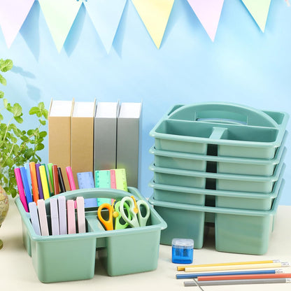 12 Pcs Classroom Caddy with 3 Compartment - Multipurpose Portable Plastic Storage Table Caddies with Handles for School Home Office Organizer(Green)