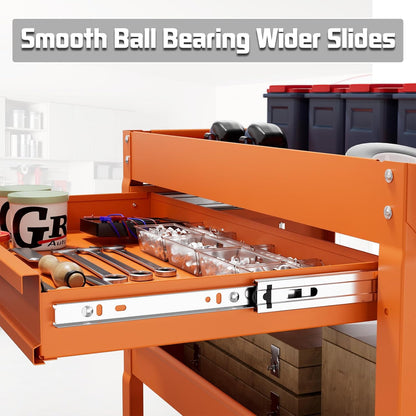 3 Tray Tool Cart with Drawers, 400 LBS Capacity Rolling Tool Carts on Wheels, Heavy Duty Utility Cart with Pegboard, Mechanic Tool Storage Cart for Garage, Warehouse and Repair Shop, Orange