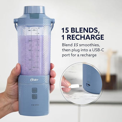 Oster – GoMax 20oz Portable Blender, Anti-Jam Reversible Blade, Detachable Travel Cup - Blue