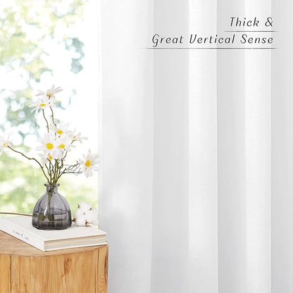 NICETOWN White Linen Short Curtains for Kitchen 48 inches Long, Grommet Top Privacy Added Drapes with Light Filtering Window Treatments for Kids Room, W42 x L48, 2 Panels