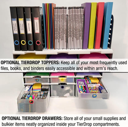 Ultimate Office TierDrop Desktop Organizer Document, Forms, Mail, and Classroom Sorter. 24 Letter Size Compartments with Optional Add-On Tiers for Easy Expansion - Gray w/Black
